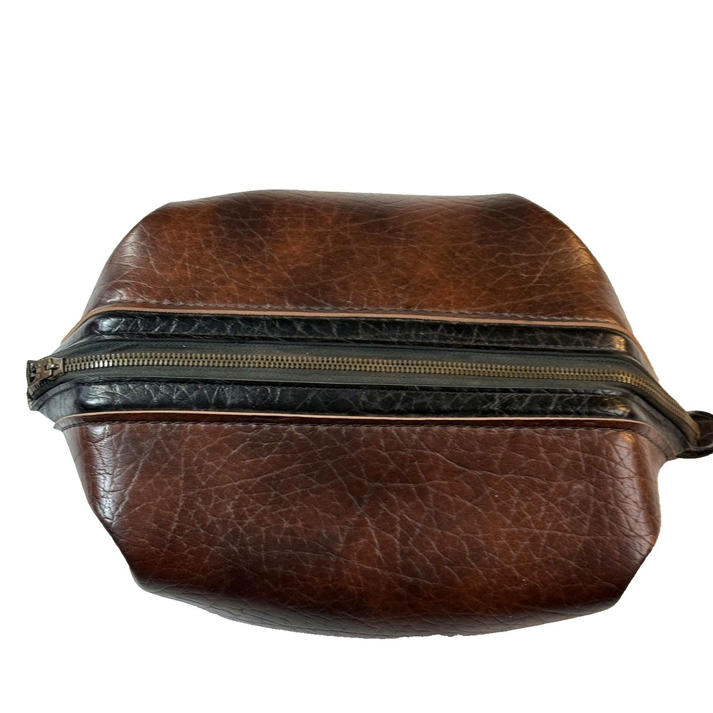 Vintage 80s Leather Dopp Kit Brown Travel Toiletry Bag Men's Shaving Case Zip
